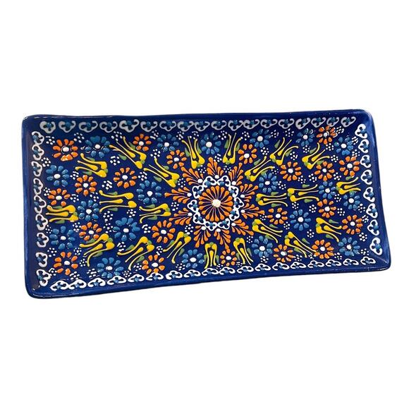 Hand-Painted Turkish Ceramic Blue Floral Appetizer & Dip Set – 5 Pieces - Picture 2 of 7